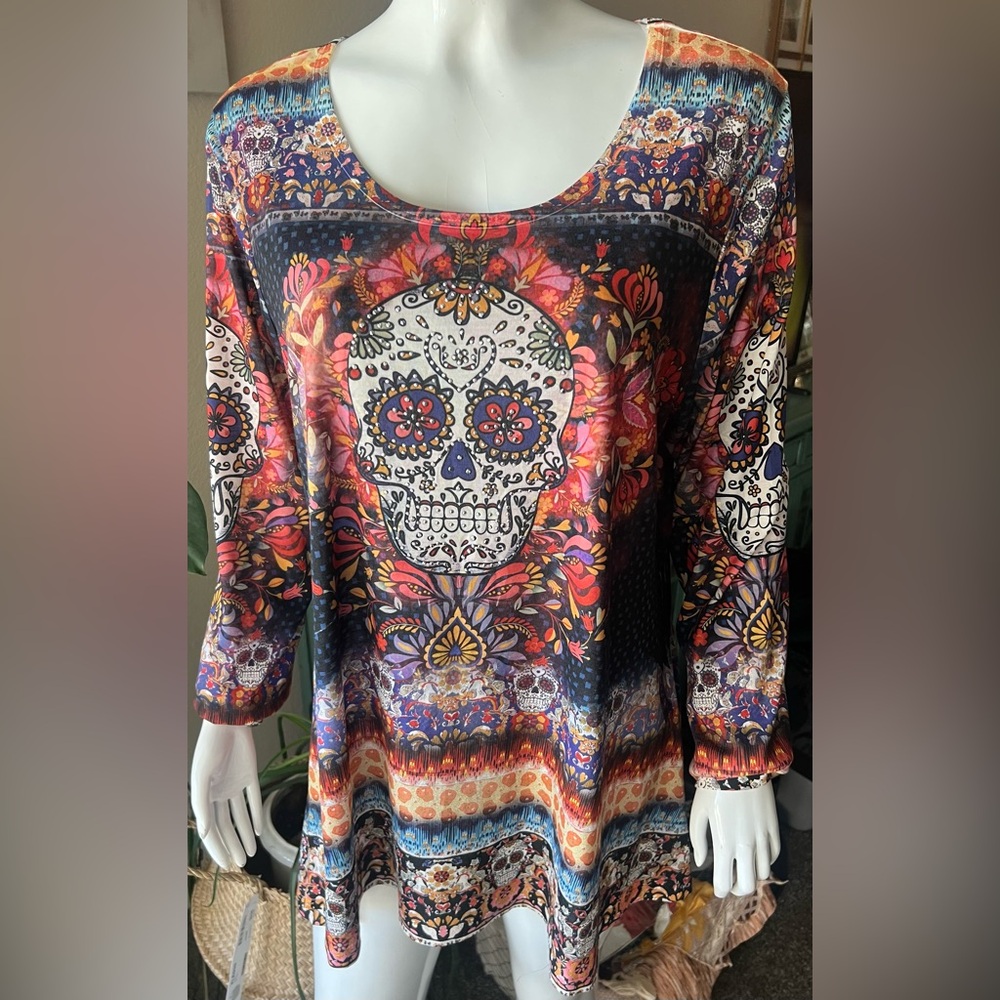 ONE WORLD Multicolor Skull Print Women's Blouse